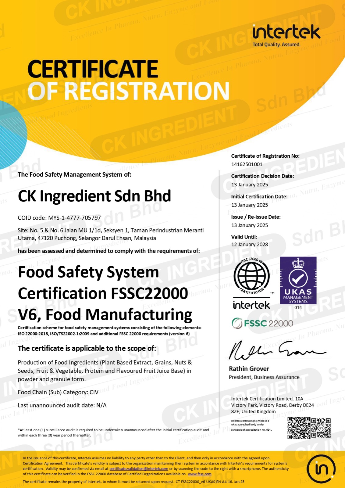 FSSC 22000 certificate